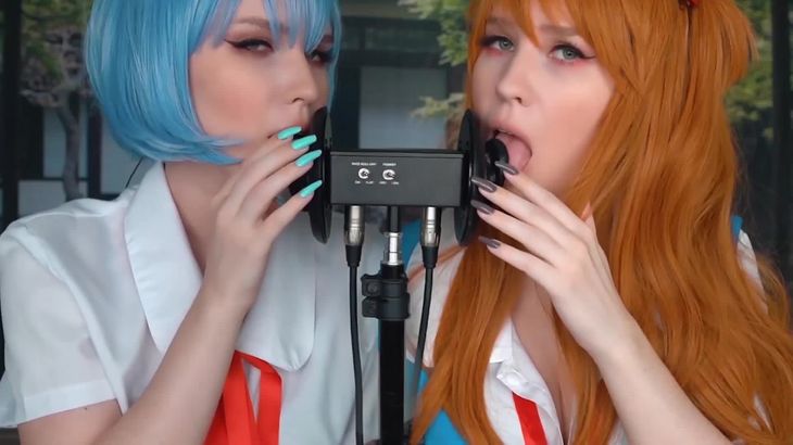 ASMRMOOD Cos明日香和绫波丽的双人吃耳朵舔耳，无人声